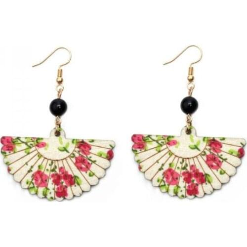 Ex687 Fashion Vintage simple imitation black pearl geometry Wooden sector earrings 2021 trend Womens Jewelry Accessories