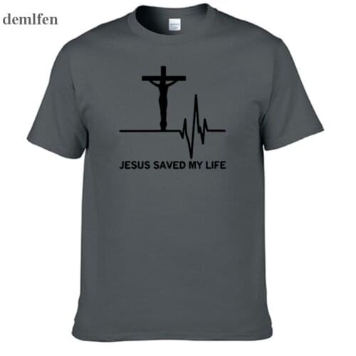 Jesus Saved My Life T Shirt Men Savior God Religion Prayer Faith Christian T-shirts Cotton Short Sleeve Tops Tees Homme