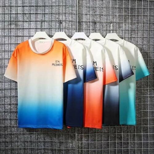 Summer Mens T Shirts Casual Hip Hop Streetwear Gradient O-Neck T-Shirt Men Fashion Harajuku Short sleeve Sweatshirt Men T Shirt
