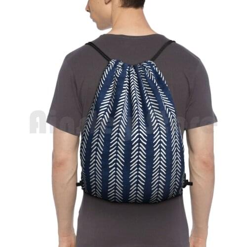 Mud Cloth Small Arrows In Indigo Backpack Drawstring Bags Gym Bag Waterproof Mud Cloth Mudcloth Bohemian Tribal Ethnic