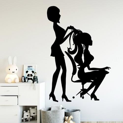 Artistic Woman Hair Salon Home Decoration Wall Sticker For Beauty Salon Decoration Wall Barber Art Decal Shop Stickers