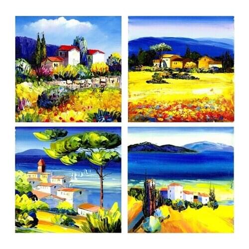 4 pieces Giclee wall art Canvas Prints Landscape Wall Art cuadros pictures for Living Room Home Decor Mediterranean castle