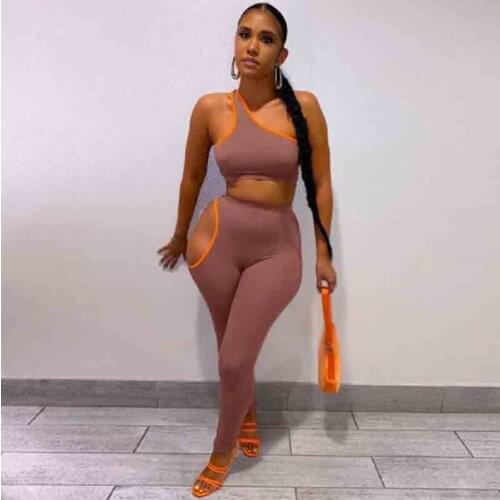 Cultiseed Women Sexy Off One Shoulder Hollow Waist Short Tank Tops+Skinny Long Pant 2pc Sports Yoga Sets Clothing Female Suits