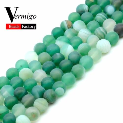 Wholesale Dull Polish Agates Natural Stone Beads Green Stripe Onyx Round Loose Beads For Jewelry Making For Diy Necklace15"
