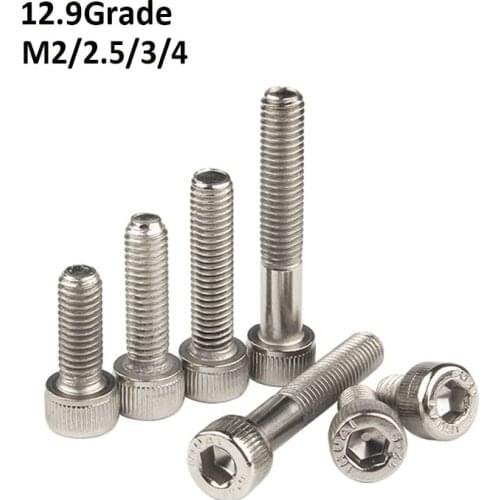 M2 M2.5 M3 M4 Hexagon Socket Screw Nickel Plating Grade 12.9 Steel Cup Head Allen Bolts DIN912 Length 3-50mm