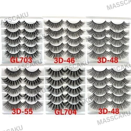 MASSCAKU 5 Pairs 3D Mink False Eyelashes Natural/Thick Long Eye Lashes Wispy Makeup Beauty Extension Tools