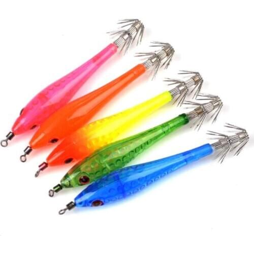Mounchain 5pcs/Set 3D eyes Sea Water Fishing Lures Colorful Squid 9.0CM / 5.5G fishing Hook night light Noctilucent Lure Bait