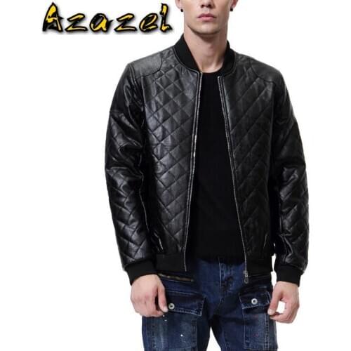 New Brand Mens British style PU Leather Jacket For Men Fashion rhombus Outerwear Male stand collar Jacket mens Casual Coat
