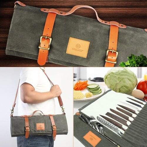2021 New Chef Knife Bag Canvas Roll Bag Carry Case Bag Kitchen Cooking Portable Durable Storage with 11 Pockets