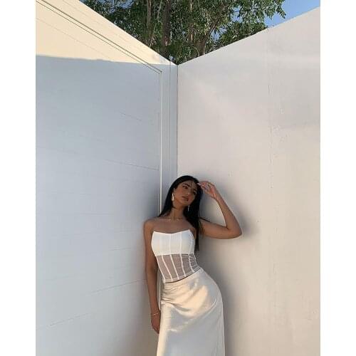 2021New Summer Women White Bandage Mini Tops Sexy Sleeveless Strapless Chic Club Party Out Wear Lady Shirts Crop Top Vestios