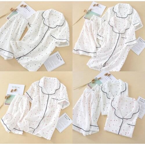 New Summer 100% Pure Cotton Washed Wrinkled Gauze Ladies Short-sleeved Shorts Pajamas Home Set Two Piece Set Plus Size Lingere