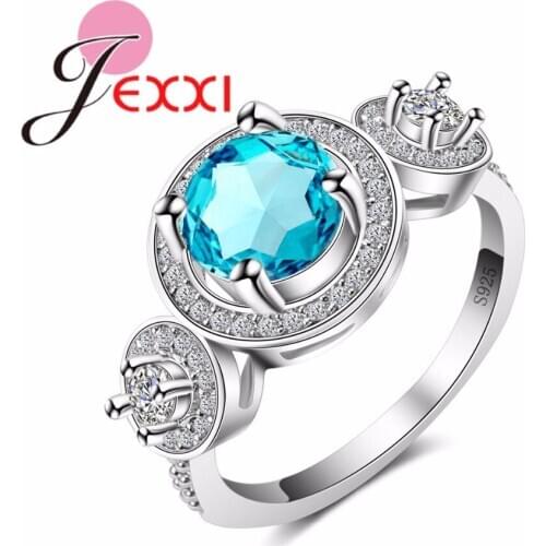 New Design 3 Round CZ Crystal Colorful Ring Fashion Wedding Date Silver Jewelry for Women Pure 925 Sterling Silver Ring