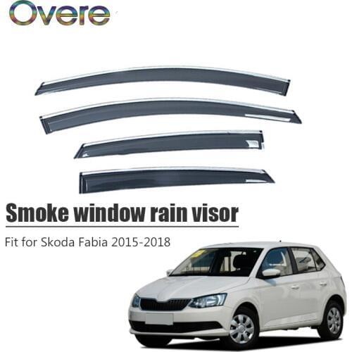 Overe 4Pcs/1Set Smoke Window Rain Visor For Skoda Fabia 2015 2016 2017 2018 Styling Awnings Shelters Guard Car Accessories
