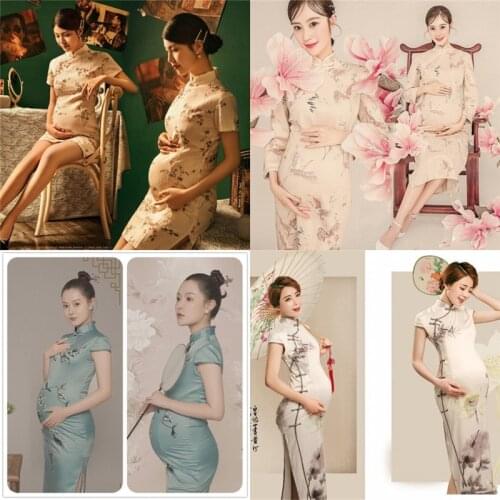 Maternity Dress For Photo Shoot Pregnant Women Chinese Cheongsam Mothers National Art Party Clothes Summer