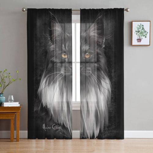 Black Cat Sheer Curtains Window Curtains for Living Room Bedroom Blinds Kids Room Home Decor