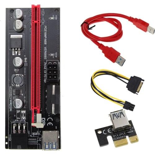 009s 1x To 16x PCI Express Riser Card PCI-E Extender USB3.0 Cable Dual 6pin 4pin Molex SATA To 6Pin For ETH Bitcoin Mining Miner