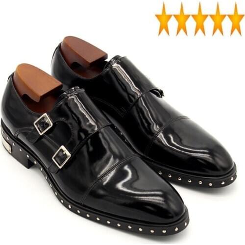 Strap Classic Black Pointed Buckle Toe Dress Top Quality Rivet Casual Leather Plus Size Men Wedding Formal Shoes