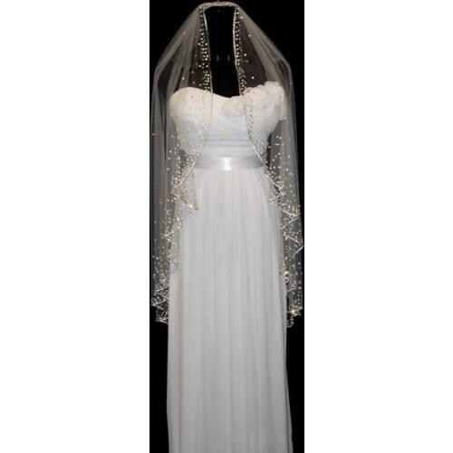 Luxuryl Trimming Rhinestones Edge 1T White ivory Wedding Veil Fingertip Bridal Veils With Comb