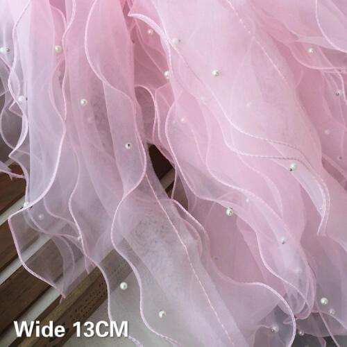 13CM Wide Luxury Three Layers 3D Beaded Guipure Lace Fabric Ribbon Organza Ruffle Trim Wedding Dress Head Veil Sewing Supplies
