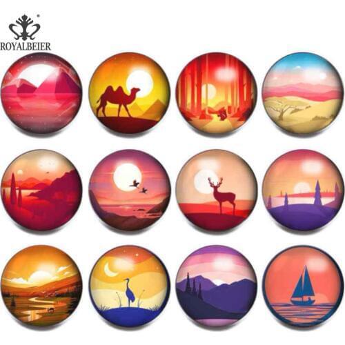 ROYALBEIER Mixed Beautiful Scene 12pcs/lot 18mm Glass Snap Button Jewelry Glass Snap Fit Snap Bracelet Snaps Jewelry kg0074