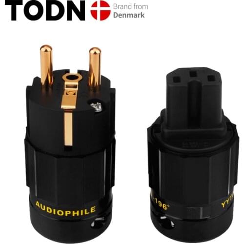 TODN 1pair 24K Gold Plated EU European Schuko Power Connector IEC Plug