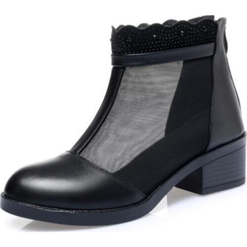 2020 Summer New Fish Mouth / Round Head Rhinestone High Heel Sandals Genuine Leather Sandals Cool Boots Fashion Women Sandals