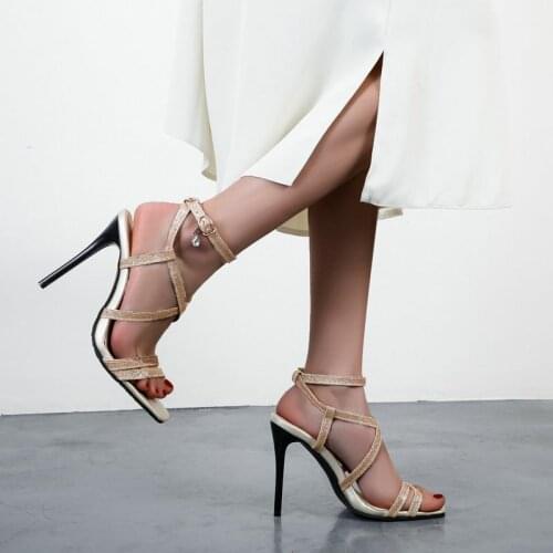 2021 PU Leather Women Sandals Fashion Thin High Heel Open Toe Women Summer High Heel Shoes Buckle Party Womans Shoes Big Size