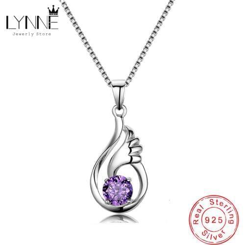 New Fashion Romantic Angel Wing Zircon Pendant Necklace 925 Sterling Silver Purple Rhinestone Drop Necklaces Women Jewelry Gift
