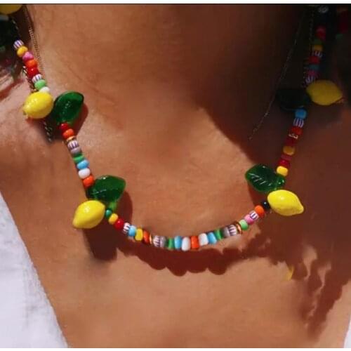 GIRL Chic Bib Collier bohemian boho Colorful Seed Bead summer beach yellow lemon beaded necklace Femme women Choker Dropshipping