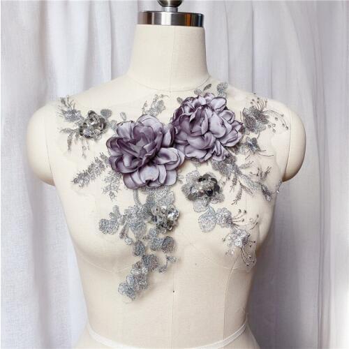 1Piece Embroidered Stereo Lace Flowers Trim Nail Sequins Collar Applique For DIY Sewing Wedding Dress