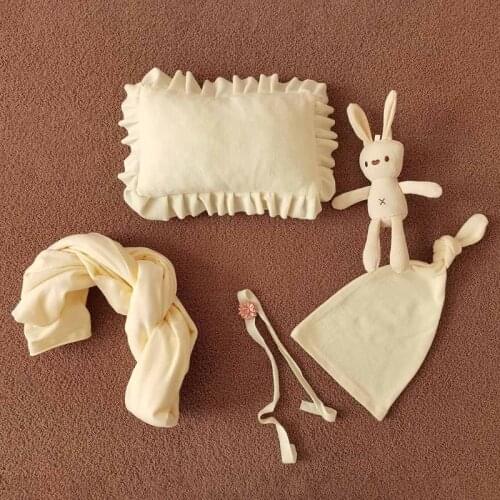5Pcs Baby Receiving Blanket Beanie Cap Pillow Doll Headwear Set Infants Swaddle Q1FE