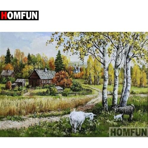 HOMFUN Full Square/Round Drill 5D DIY Diamond Painting "House sheep" 3D Embroidery Cross Stitch 5D Home Decor A16655