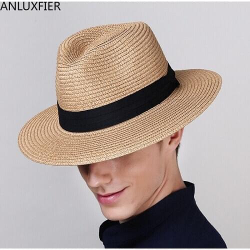 B-8258 Adult Panama Sun Cap Wide Brim Straw Sunscreen Cap Prevented Bask Holiday Leisure Summer Sunscreen Straw Sun Cap