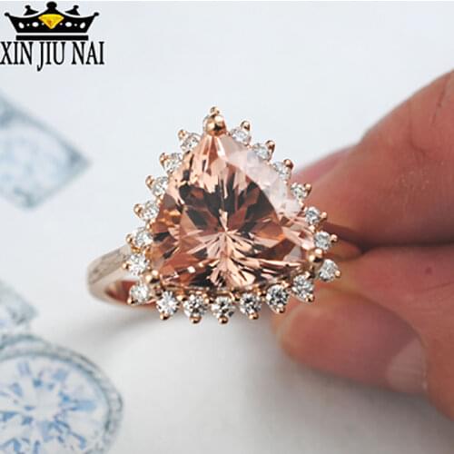 Big Triangle Orange Stone Rings For Women Luxury Jewelry Wedding Gold Color Ring Ladies Accessories Ring Bague Femme Anillos