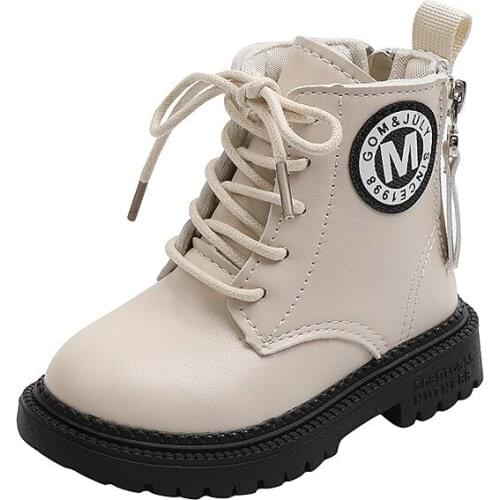 Girls' Martin Boots 2021 New Plush Autumn and Winter Baby Boys Boots 2-3 British Leather Cotton Fashion Boots PU Size 21-30