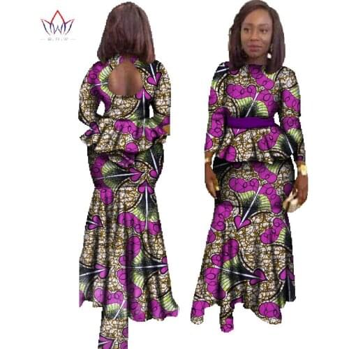 BRW Fashion African Skirt Set for Women Dashiki Plus Size African Clothing Bazin Sexy Traditional African Clothing WY023
