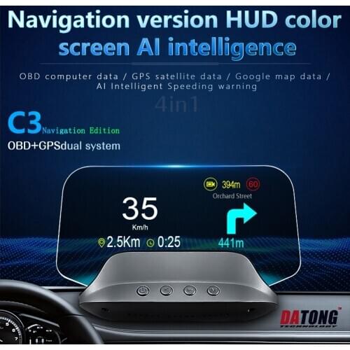 Datong Technology C3 HUD Head-up Display to All Car model OBD2 GPS Dual Model to Display Speed Navigation Over-Speed Warning