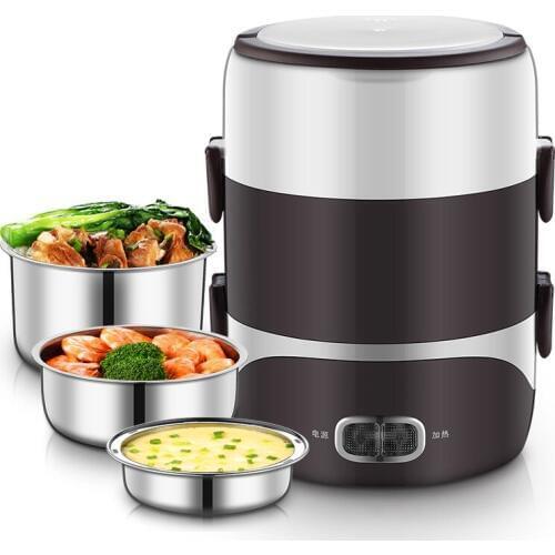 2 Litres Of Electrothermal Lunch Box Three Layers Of Insulation Heating Cooking Stainless Steel Mini Electric Heating Rice D216