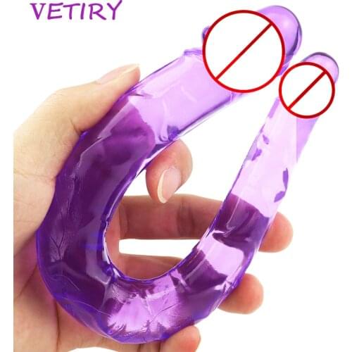 Double Head Dildo Long Jelly Realistic Dildo Double Ended Dildo Flexible Big Penis for Women Masturbator Sex Toys for Lesbian