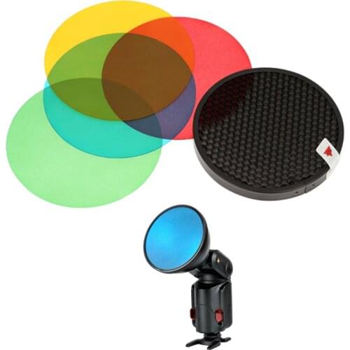 Godox AD-S11 4 Colors Filter Gel Pack + Honeycomb Grid Cover Reflector Kit for Witstro Flash AD180 AD360