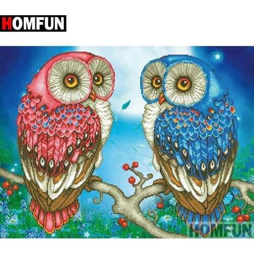 HOMFUN 5D Diamond Painting Full Square/Round "Animal owl flower" Picture Of Rhinestone DIY Diamond Embroidery Home Decor A27479