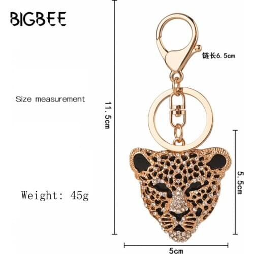 Fine Cute Gold Leopard head Keychains for Women Charms Classic Keychain Phone Keychains Bags Key Chain Car Key Ring Accessories