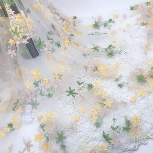 Exquisite Colorful Flower Embroidery Mesh Fabric French Lace For DIY Sewing Flower Girl Dress Scarf Curtain fabric by 2 yards