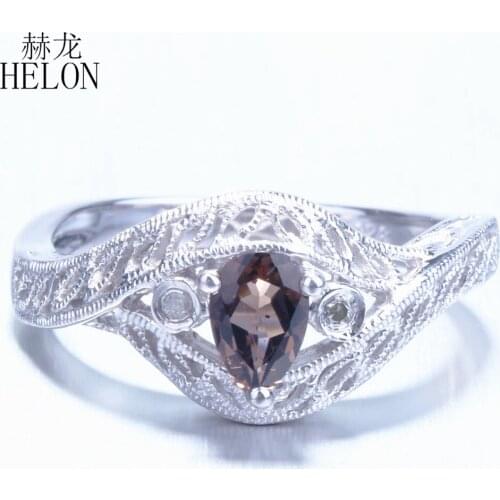HELON Sterling Silver 925 Flawless Pear Cut 5x4mm Smokey Quartz Diamonds Engagement Vintage Antique Fine Jewelry Diamonds Ring