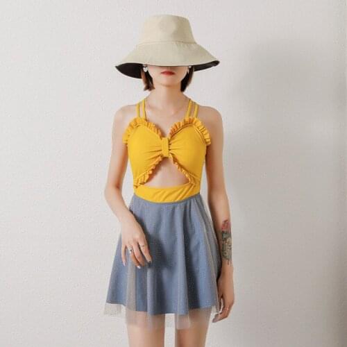 Swimsuit womens one-piece conservative skirt swimsuit large size cover belly slimming hot spring strap bikini swimsuit