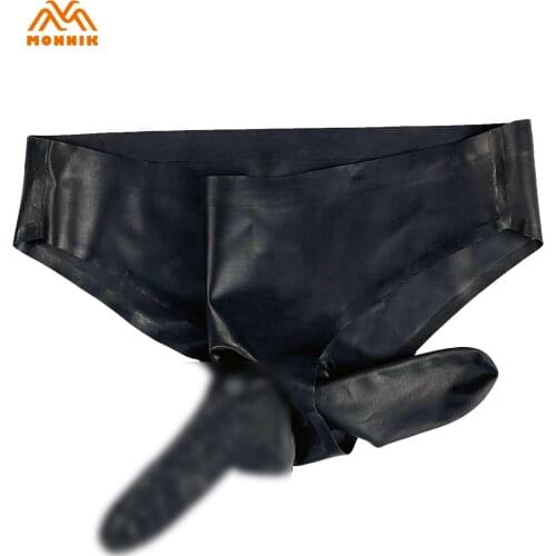 MONNIK latexSexy Lingerie100% Latex Rubber Mon Sexy Shorts Underwear With Two Sheath