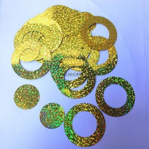 50g Laser Gold Large Round Circle Sequins 50mm PVC Flat Hologram For Crafts Wedding Decoration 2pcs Set