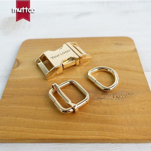 Metal buckle+adjust buckle+D ring/set) DIY dog collar accessory golden 2.0cm zinc alloy engraved buckle customize LOGO