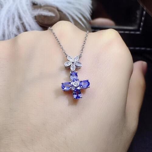 Natural tanzanite necklace, luxurious style, worn at party, 925 silver, blue gemstone expensive