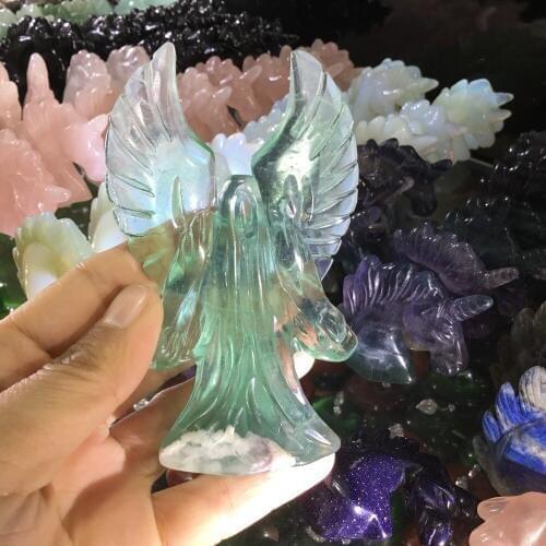 Natural Gemstone carving koradji fluorite stone witch statue for home decorations